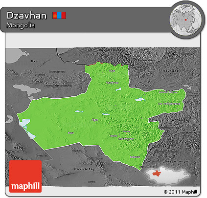 Political 3D Map of Dzavhan, darken, desaturated