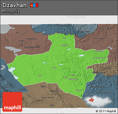 Political 3D Map of Dzavhan, darken, semi-desaturated
