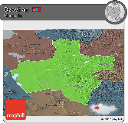 Political 3D Map of Dzavhan, darken, semi-desaturated