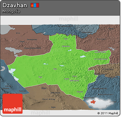 Political 3D Map of Dzavhan, darken, semi-desaturated