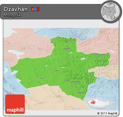 Political 3D Map of Dzavhan, lighten
