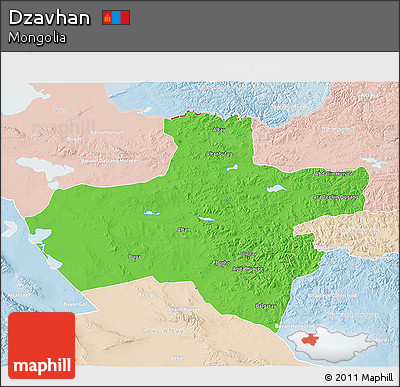 Political 3D Map of Dzavhan, lighten