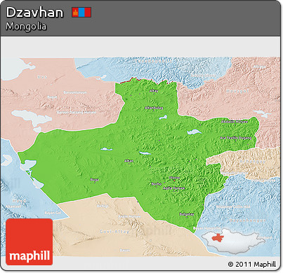 Political 3D Map of Dzavhan, lighten