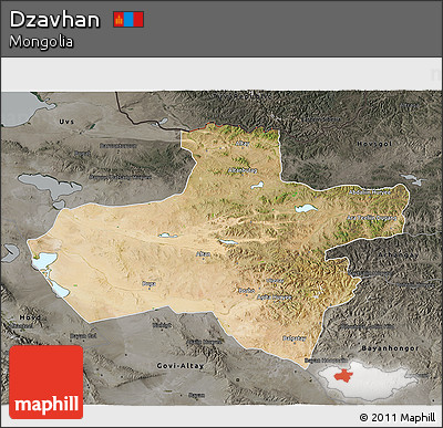 Satellite 3D Map of Dzavhan, darken, semi-desaturated