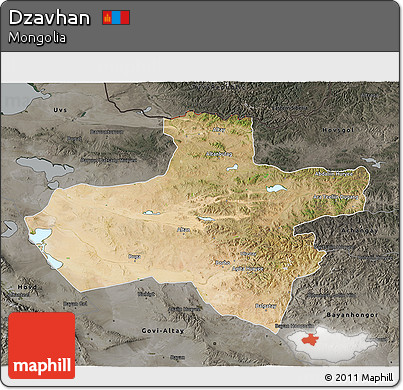 Satellite 3D Map of Dzavhan, darken, semi-desaturated