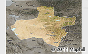 Satellite 3D Map of Dzavhan, darken, semi-desaturated