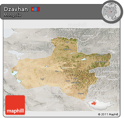 Satellite 3D Map of Dzavhan, lighten, semi-desaturated