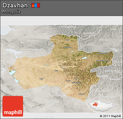 Satellite 3D Map of Dzavhan, lighten, semi-desaturated