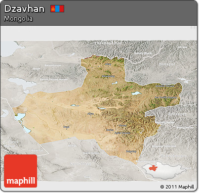 Satellite 3D Map of Dzavhan, lighten, semi-desaturated