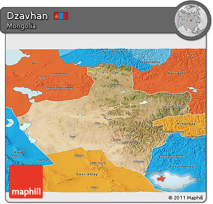 Satellite 3D Map of Dzavhan, political outside