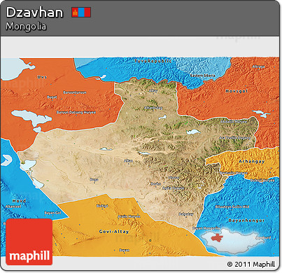 Satellite 3D Map of Dzavhan, political outside