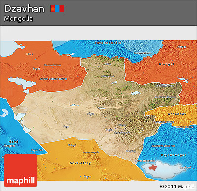 Satellite 3D Map of Dzavhan, political outside