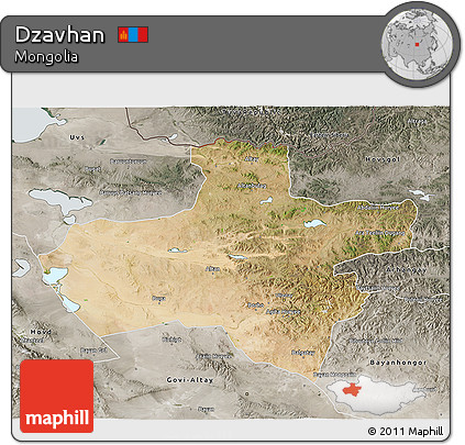 Satellite 3D Map of Dzavhan, semi-desaturated