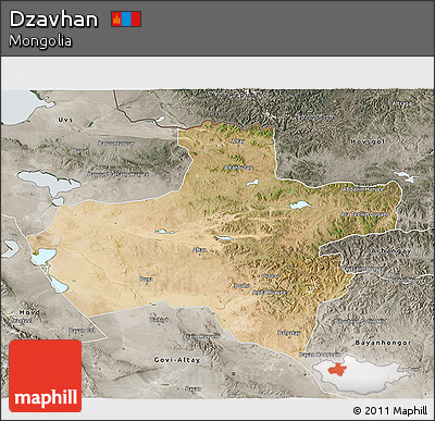 Satellite 3D Map of Dzavhan, semi-desaturated