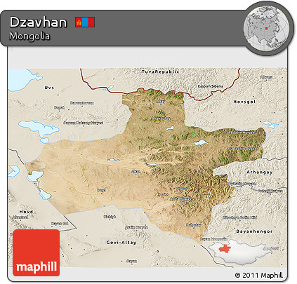 Satellite 3D Map of Dzavhan, shaded relief outside