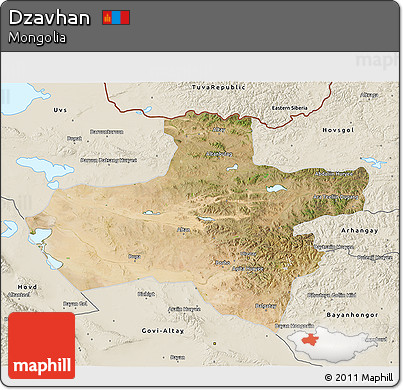 Satellite 3D Map of Dzavhan, shaded relief outside