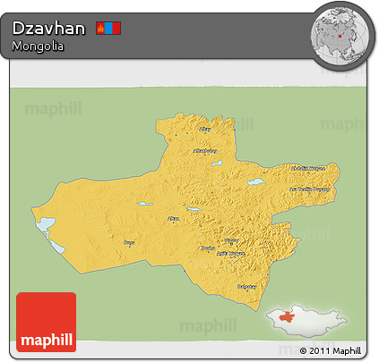 Savanna Style 3D Map of Dzavhan, single color outside