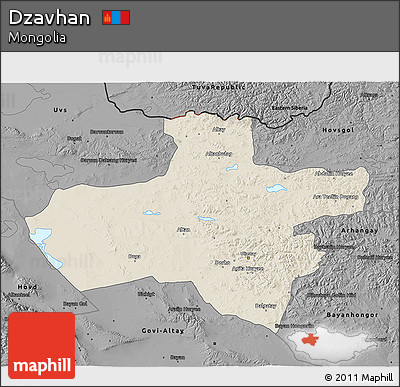Shaded Relief 3D Map of Dzavhan, darken, desaturated