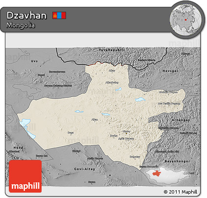 Shaded Relief 3D Map of Dzavhan, darken, desaturated