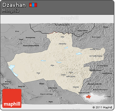 Shaded Relief 3D Map of Dzavhan, darken, desaturated
