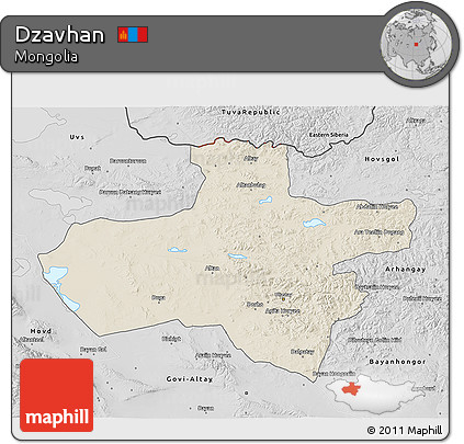 Shaded Relief 3D Map of Dzavhan, desaturated