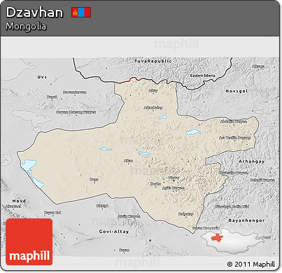 Shaded Relief 3D Map of Dzavhan, desaturated