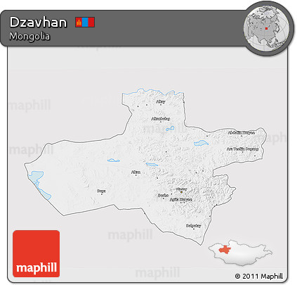 Silver Style 3D Map of Dzavhan, single color outside