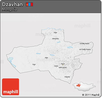 Silver Style 3D Map of Dzavhan, single color outside