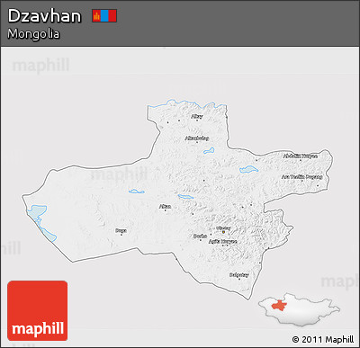 Silver Style 3D Map of Dzavhan, single color outside
