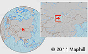 Gray Location Map of Dzavhan, within the entire country, hill shading