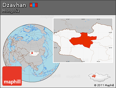 Gray Location Map of Dzavhan, highlighted country