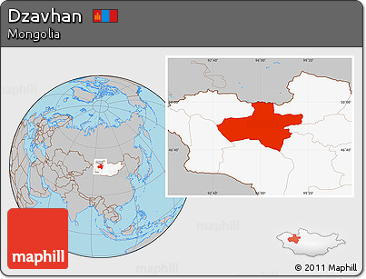 Gray Location Map of Dzavhan, highlighted country