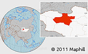 Gray Location Map of Dzavhan, highlighted country, hill shading