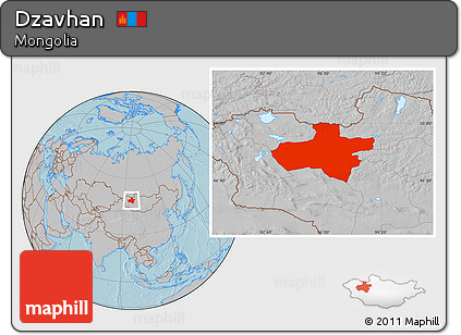 Gray Location Map of Dzavhan, hill shading