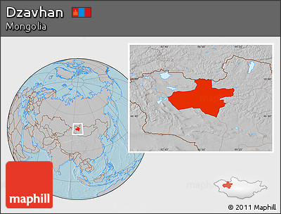 Gray Location Map of Dzavhan, hill shading