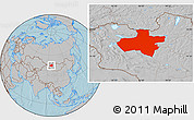 Gray Location Map of Dzavhan, hill shading