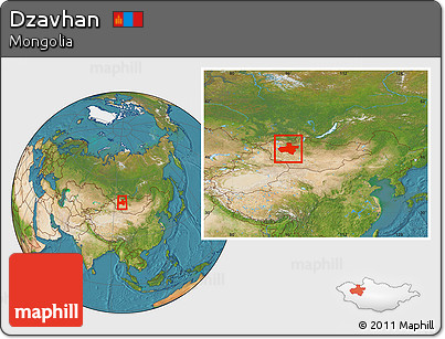 Satellite Location Map of Dzavhan, within the entire country