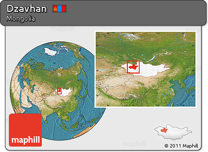 Satellite Location Map of Dzavhan, highlighted country, within the entire country