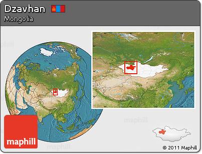 Satellite Location Map of Dzavhan, highlighted country, within the entire country