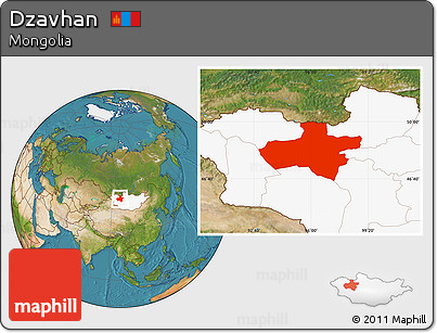 Satellite Location Map of Dzavhan, highlighted country