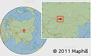 Savanna Style Location Map of Dzavhan, within the entire country, hill shading