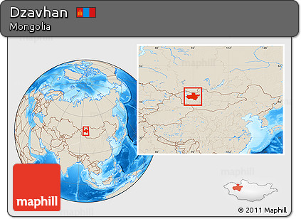 Shaded Relief Location Map of Dzavhan, within the entire country