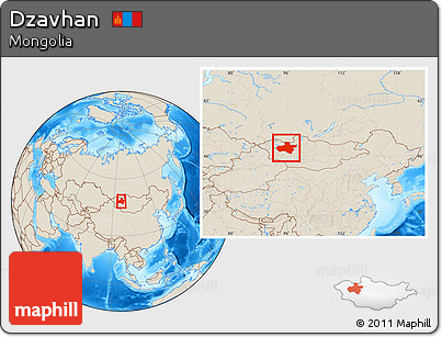 Shaded Relief Location Map of Dzavhan, within the entire country