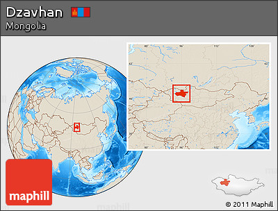 Shaded Relief Location Map of Dzavhan, within the entire country
