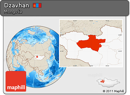 Shaded Relief Location Map of Dzavhan, highlighted country