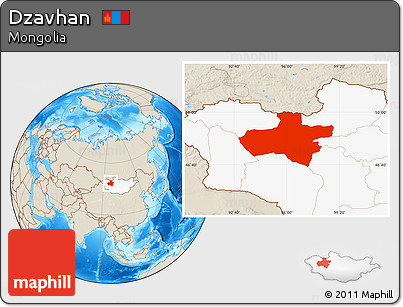 Shaded Relief Location Map of Dzavhan, highlighted country