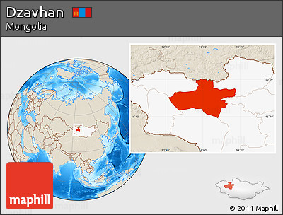 Shaded Relief Location Map of Dzavhan, highlighted country