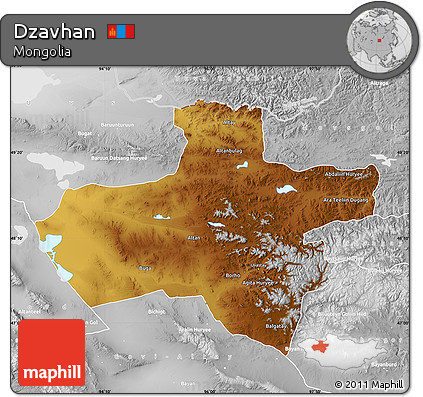 Physical Map of Dzavhan, lighten, desaturated