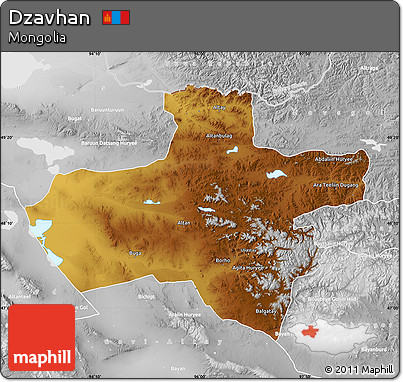 Physical Map of Dzavhan, lighten, desaturated