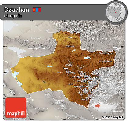 Physical Map of Dzavhan, lighten, semi-desaturated